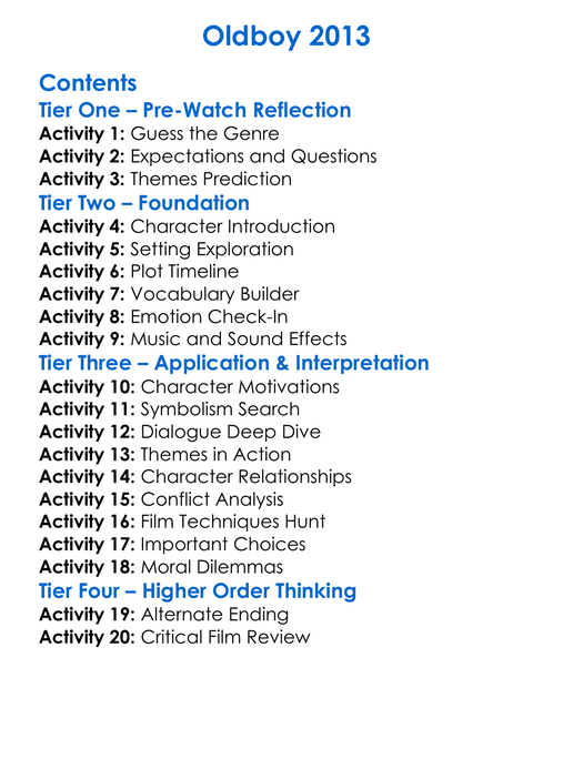 Oldboy 2013 Worksheet Activity Booklet