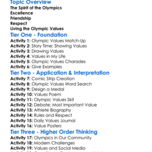 Olympic Values Worksheet Activity Booklet