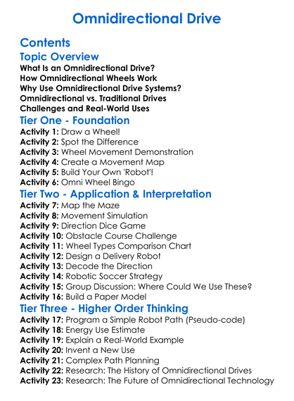 Omnidirectional Drive Worksheet Activity Booklet