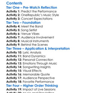 Once In A Lifetime Sessions With Onerepublic 2018 Worksheet Activity Booklet