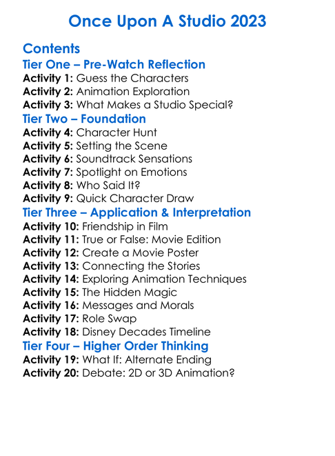 Once Upon A Studio 2023 Worksheet Activity Booklet