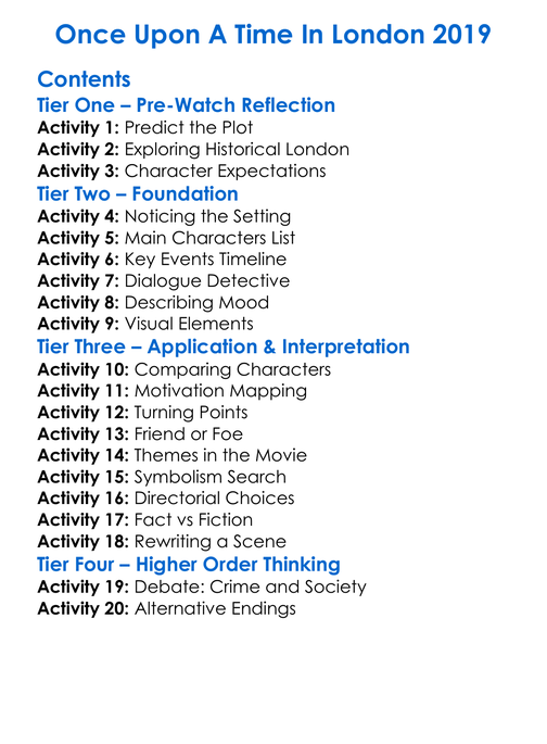 Once Upon A Time In London 2019 Worksheet Activity Booklet