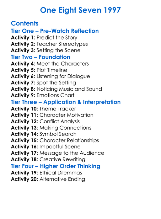 One Eight Seven 1997 Worksheet Activity Booklet