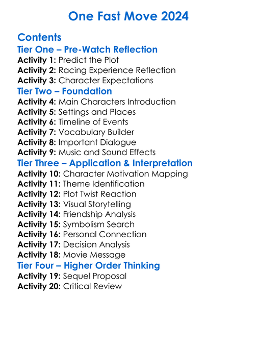 One Fast Move 2024 Worksheet Activity Booklet
