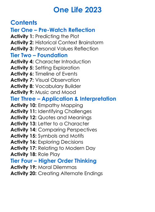 One Life 2023 Worksheet Activity Booklet