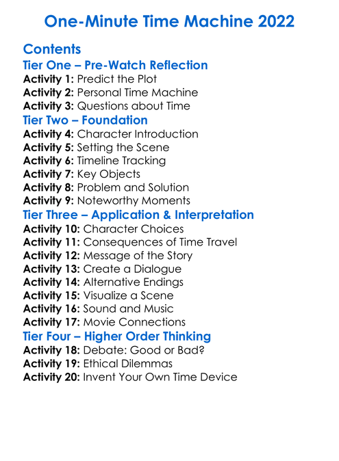 One-Minute Time Machine 2022 Worksheet Activity Booklet