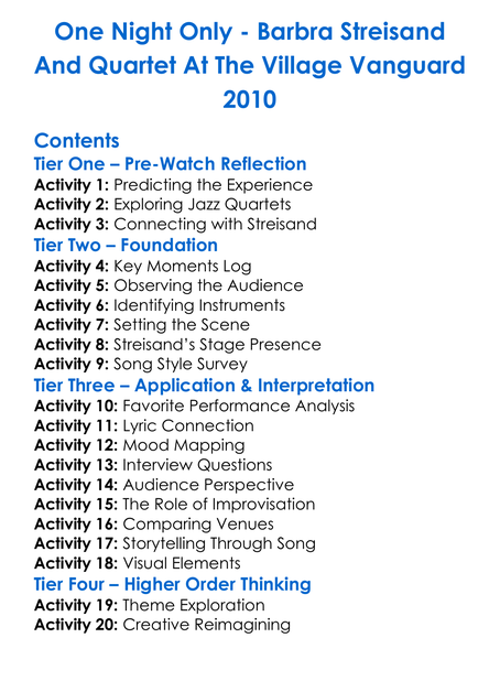 One Night Only Worksheet Activity Booklet