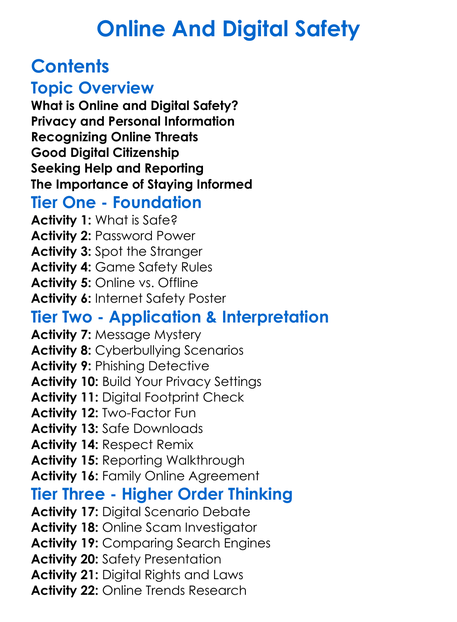 Online And Digital Safety Worksheet Activity Booklet