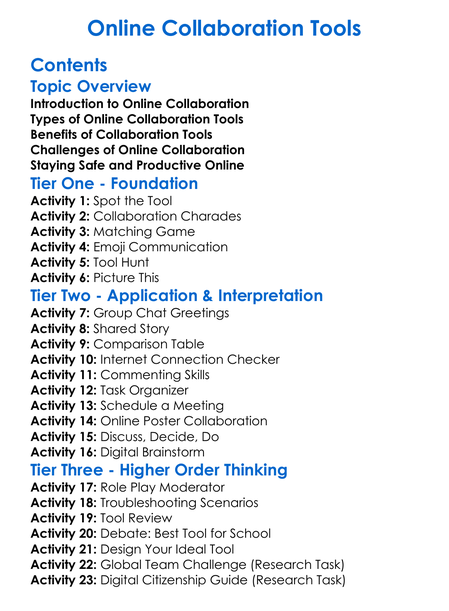 Online Collaboration Tools Worksheet Activity Booklet