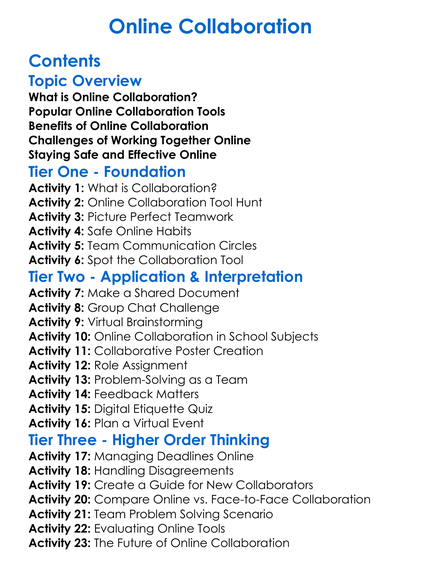 Online Collaboration Worksheet Activity Booklet