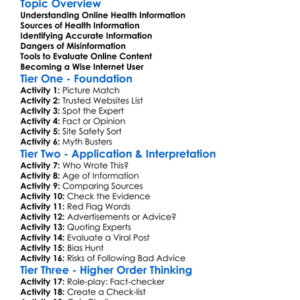 Online Health Information Evaluation Worksheet Activity Booklet