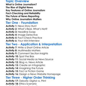 Online Journalism Worksheet Activity Booklet