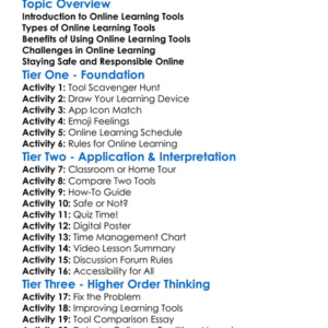 Online Learning Tools Worksheet Activity Booklet