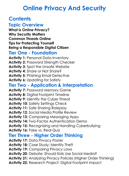 Online Privacy And Security Worksheet Activity Booklet