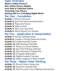 Online Privacy Worksheet Activity Booklet