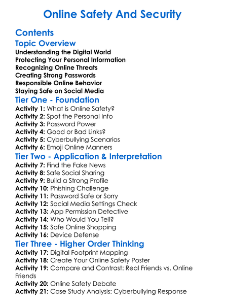 Online Safety And Security Worksheet Activity Booklet