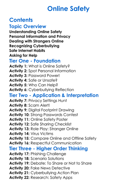 Online Safety Worksheet Activity Booklet