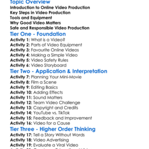 Online Video Production Worksheet Activity Booklet