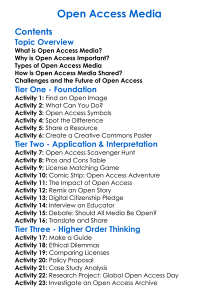 Open Access Media Worksheet Activity Booklet