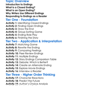 Open And Closed Endings Worksheet Activity Booklet