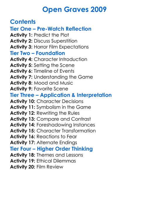 Open Graves 2009 Worksheet Activity Booklet