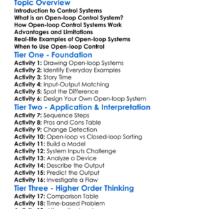 Open-Loop Control Systems Worksheet Activity Booklet