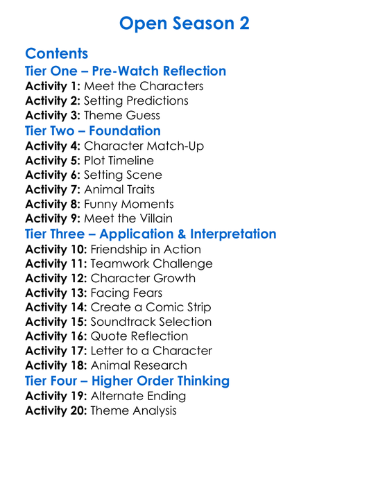 Open Season 2 Worksheet Activity Booklet