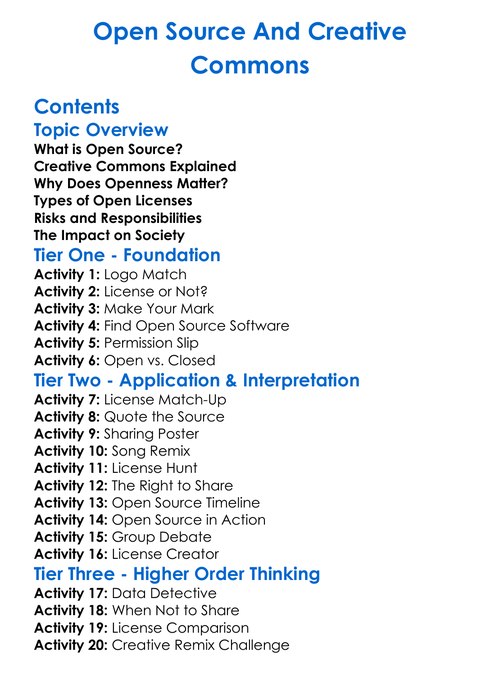 Open Source And Creative Commons Worksheet Activity Booklet