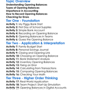 Opening Balances Worksheet Activity Booklet