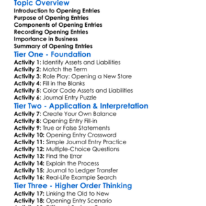 Opening Entries Worksheet Activity Booklet