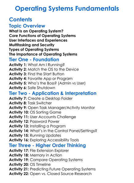 Operating Systems Fundamentals Worksheet Activity Booklet