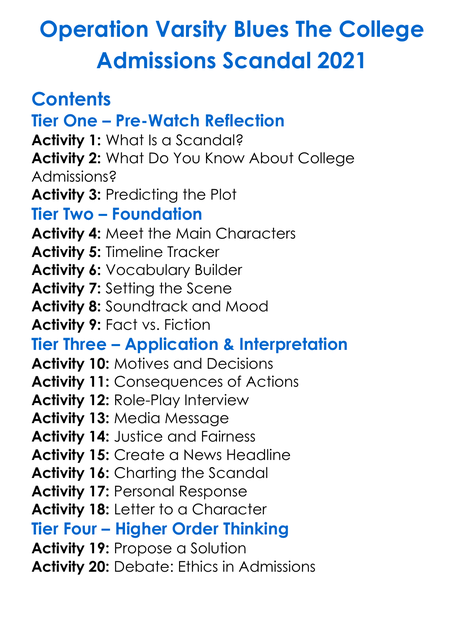 Operation Varsity Blues The College Admissions Scandal 2021 Worksheet Activity Booklet