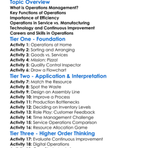 Operations Management Worksheet Activity Booklet