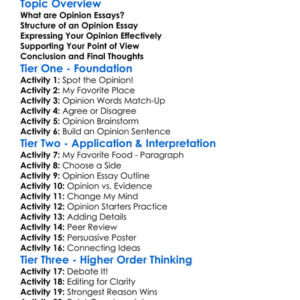 Opinion Essays Worksheet Activity Booklet