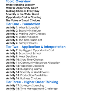 Opportunity Cost And Scarcity Worksheet Activity Booklet