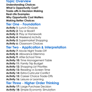 Opportunity Cost And Trade-Offs Worksheet Activity Booklet