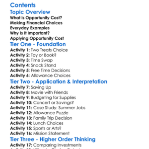 Opportunity Cost In Financial Choices Worksheet Activity Booklet
