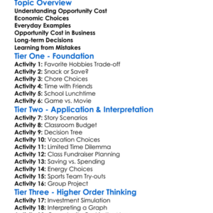 Opportunity Cost Worksheet Activity Booklet
