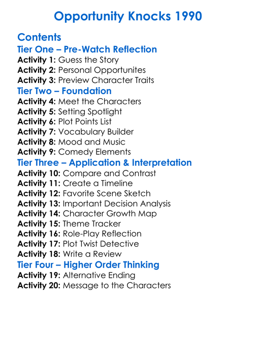 Opportunity Knocks 1990 Worksheet Activity Booklet