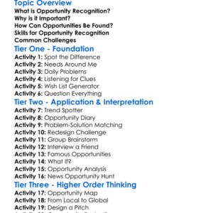 Opportunity Recognition Worksheet Activity Booklet