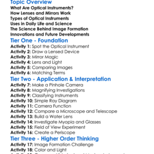 Optical Instruments Worksheet Activity Booklet
