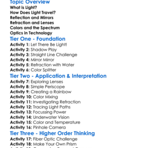 Optics And Light Worksheet Activity Booklet