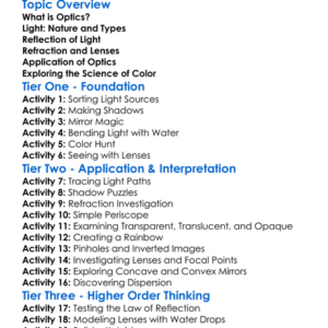 Optics Worksheet Activity Booklet