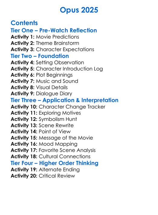 Opus 2025 Worksheet Activity Booklet