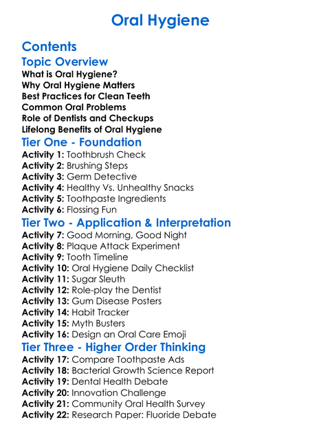 Oral Hygiene Worksheet Activity Booklet