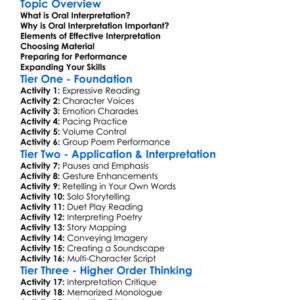 Oral Interpretation Worksheet Activity Booklet