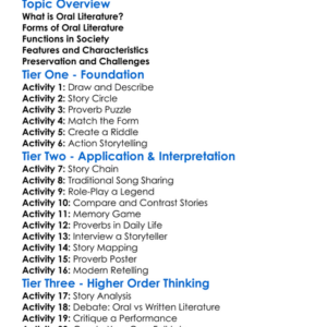 Oral Literature Worksheet Activity Booklet