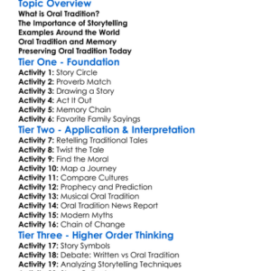Oral Tradition Worksheet Activity Booklet