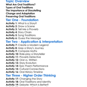 Oral Traditions Worksheet Activity Booklet
