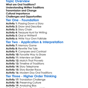 Oral Vs Written Traditions Worksheet Activity Booklet